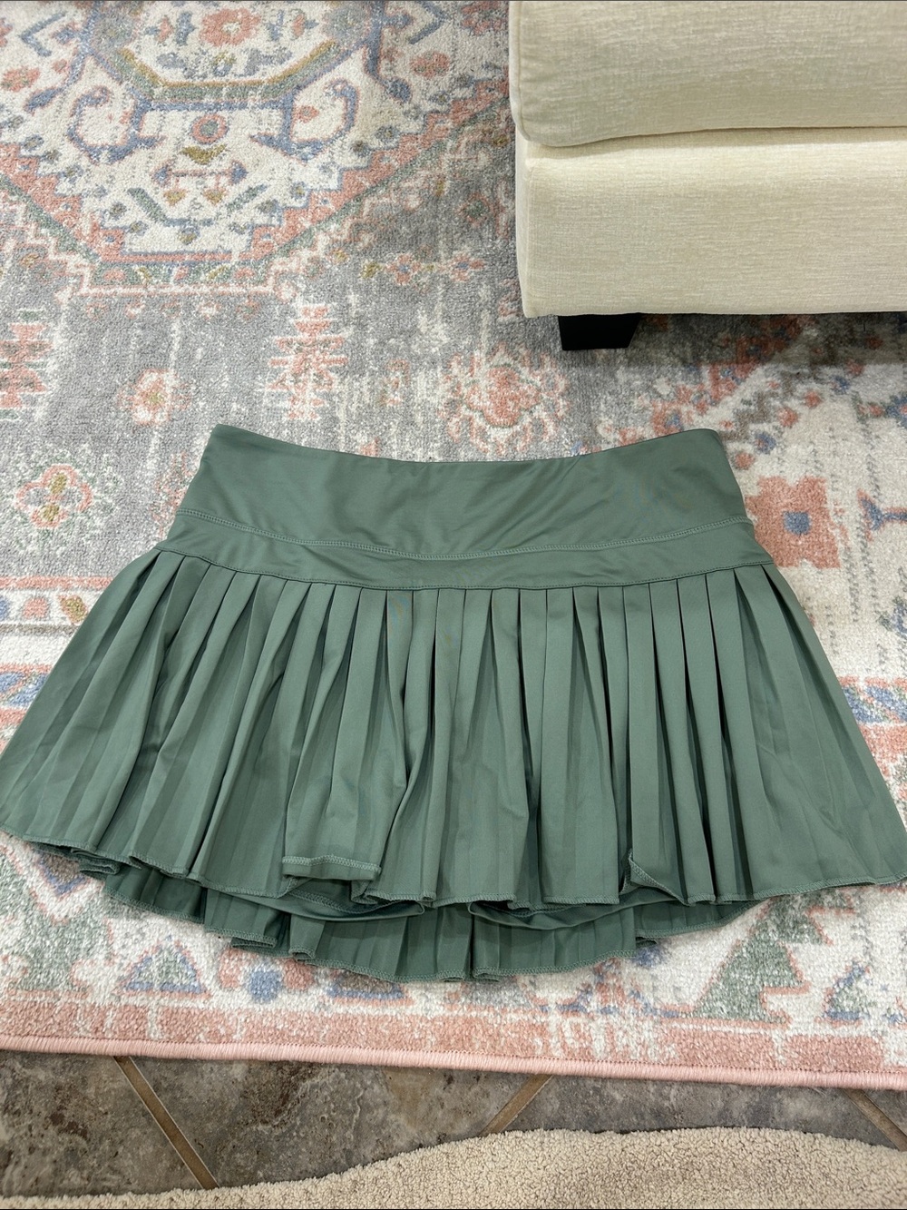 Gold hinge Women's Pleated Mini Skirt in Sage Green